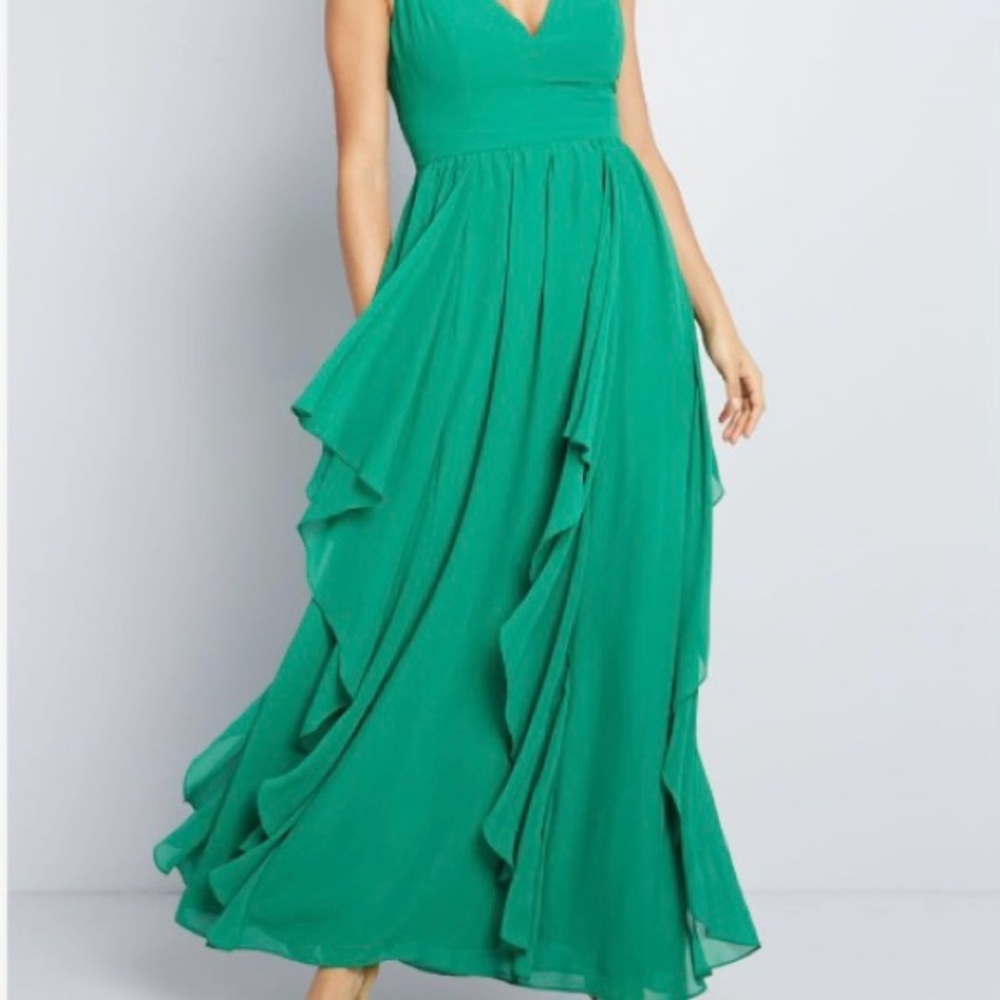 Lace & Mesh 4X Disney  bound Green Maxi Dress ruffles Grecian EUC formal